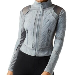 BLANC NOIR Airy Blue Leather Moto Jacket Fitted Silhouette and High Collar🌸